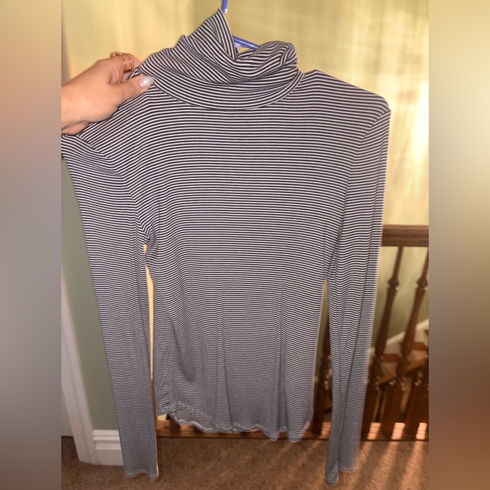 Sunday Best Navy and White Striped Turtleneck Top